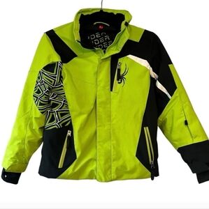 Spyder Winter Snowboarding Skiing Jacket Neon Boys Girls Size 7 WITH HAT